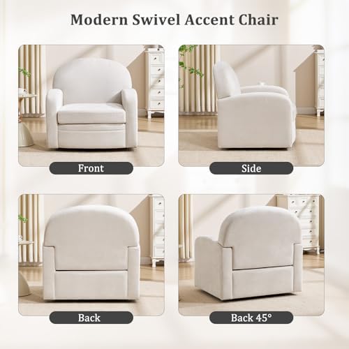CANMOV 360° Swivel Accent Chair, Modern Single Swivel Armchair, Cream White