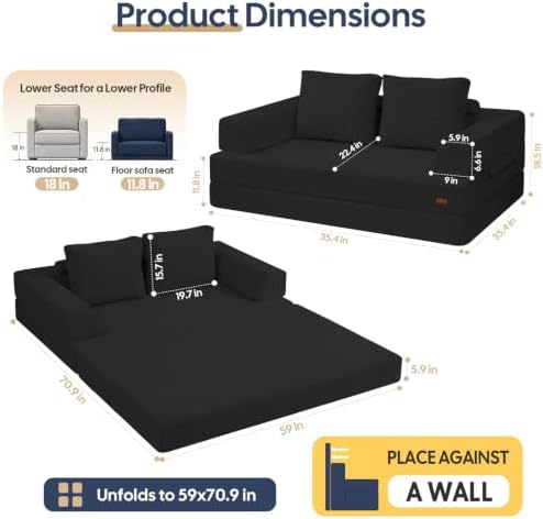 COMAX Convertible Futon Sofa Bed, 59" Folding Boneless Loveseat Small Couch