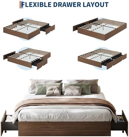 GarveeHome Wood Platform Bed Frame, Full Bed Frame with 2 Drawers