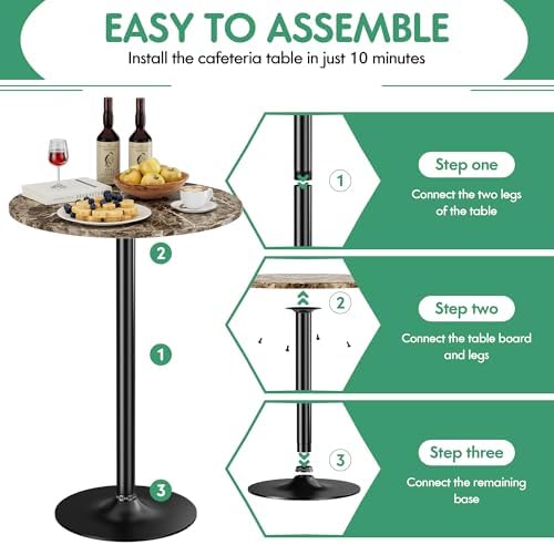Shahoo Round Bar Table, Cocktail Table with Metal Base & MDF Top, Counter Height Pub Table for Dining Room, Living Room, Kitchen, Bar, Pub, Cafe, Faux Marble