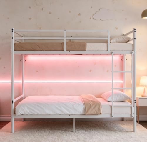 Bellemave Twin Over Twin Bunk Beds, Metal Bunk Bed Frame with Ladder and Guardrail for Kids, Adults, White