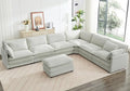 ROWHY 150'' Modular Sectional Corner Cloud Couch, 7 Seater Sofa Big Comfy Corduroy V Shaped Couch with 4 Throw Pillows, Movable Ottoman, Couches for Living Room Office Light Grey