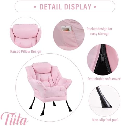 Tiita Lazy Chair with Ottoman, Comfy Reading Accent Chair, Pink
