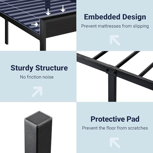 Allewie Twin Size Bed Frame, Heavy Duty 12 Metal Slats Support, Black Oak