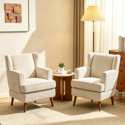 VINGLI 26" Wingback Accent Chair Set of 2, Corduroy Armchair for Apartment