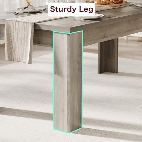 63" Farmhouse Dining Table with 1.18" Thickened Top, Rectangular Kitchen Table for 4-6 People, Heavy Duty Rustic Wood Dinner Table for Dining Room, Sturdy Wood Table, 300 lbs, Rustic Gray