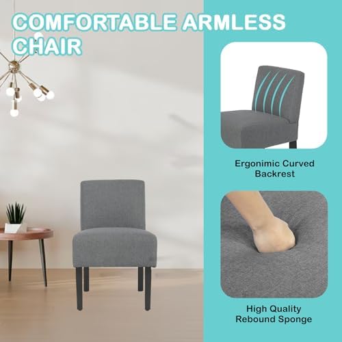 PayLessHere Modern Armless Accent Chairs - Solid Wood Legs, Slipper Chair for Living Room, Grey