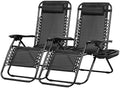 Nazhura Set of 2 Relaxing Recliners Patio Chairs Adjustable Steel Mesh Zero Gravity Lounge Chair Beach Chairs with Pillow and Cup Holder Black