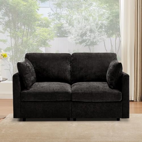 Iroomy Modular Sectional Loveseat Couch, Modern Chenille Sofa, Black