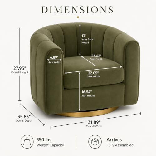 Green Accent Chair, Velvet Swivel Barrel Design
