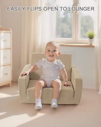 2-in-1 Kids Chair and Couch, Cozy Corduroy Kids Sofa, Beige
