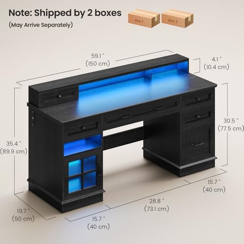 HAUOMS Farmhouse Executive Desk Computer Desk with Drawers，Black