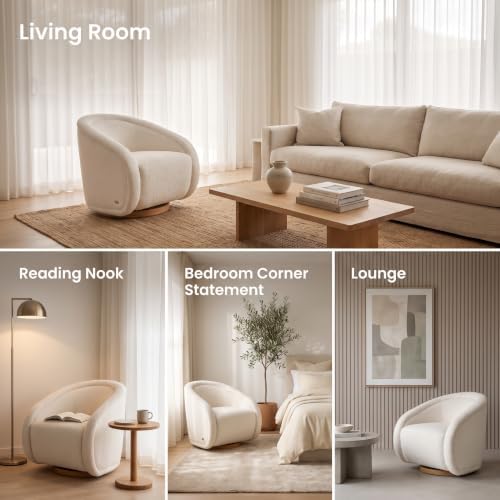 COLAMY Swivel Accent Chair, 33.5" H Modern Barrel Armchair with 5.1" Thick Cushion, Fully Assembled 360 Concealed Swivel Club Chair for Living Room, Bedroom Reading Nook & Nursery, Cream