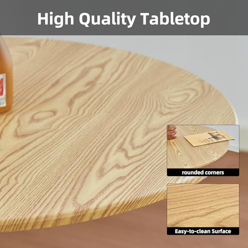 Round Dining Table, 24" Circle Tulip Table with Thickened Tabletop & Metal Pedestal, Mid Century Modern Bistro Table for Kitchen, Small Places, Living Room, Cafe (Faux Oak)