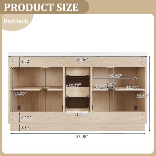 LUMISOL 60 Inch Bathroom Vanity with Double Sink, Wooden Freestanding Bathroom Cabinet with 3 Drawers & 4 Soft-Close Doors, Large Double Sink Vanity with SMC Sinks, Wood