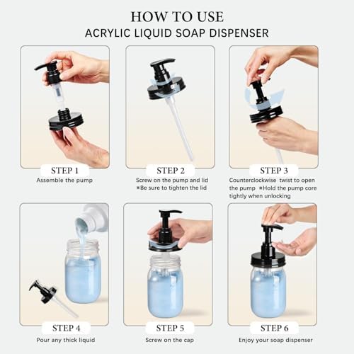 Amolliar Plastic Mason Jar Soap Dispenser with Pump Lid - 16OZ