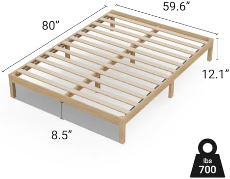 LIFEMENT Queen Bed Frame Classic Wood Platform, Noise Free, Under Bed Storage, No Box Spring Needed, Easy Assembly, New Natural