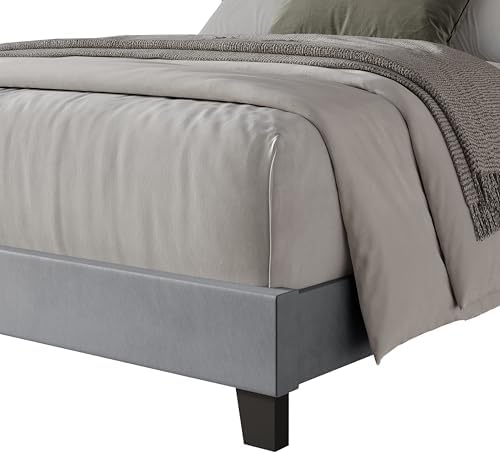 HOME DESIGN Vallejo King Size Upholstered Panel Bed Frame, Velvet Upholstery, Padded Headboard with High-Density Foam, Box Spring Required, Silver Gray