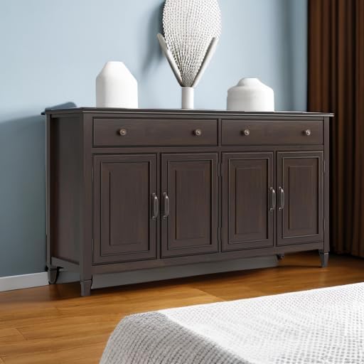 SIMPLIHOME Connaught 67" Sideboard Cabinet in Dark Chestnut Brown