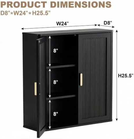 INNOD Bathroom Storage Cabinet, Over The Toilet Storage Cabinet, Medicine Cabinet with Adjustable Wood Shelf & Doors for Laundry Room & Kitchen & Living Room(Black)