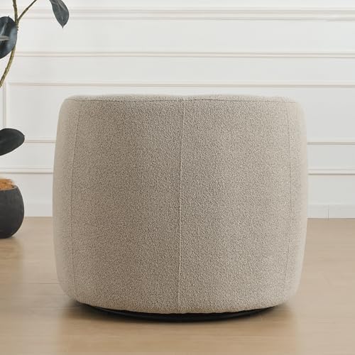 KINWELL 34" W Sherpa Swivel Barrel Accent Chair with Pillow, Taupe Gray