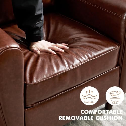 Mid Century Accent Chair Set of 2, Modern Faux Leather Arm Chair, Upholstered Comfy Reading Chair Single Sofa Chairs for Living Room, Bedroom, Club, Dark Brown