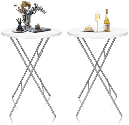GUAGUA 32inch Folding Cocktail Tables, Bar Height, 2 Pack, White