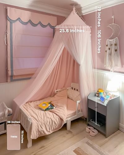 little dove Bed Canopy with Star Lights, Double Layer Canopy for Bed, Princess Play Tent for Girls Room, Breathable Bed Curtain for Children Reading Nook, Machine Washable, 25.6''x106'', Pink