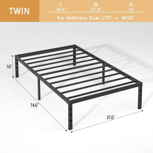 NEW JETO Metal Bed Frame,Twin Size Bed Frame with Storage Space,16 Inch