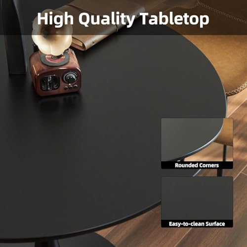 Round Dining Table, 24" Circle Tulip Table with Thickened Tabletop & Metal Pedestal, Mid Century Modern Bistro Table for Kitchen, Small Places, Living Room, Cafe (Black)