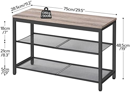 HOOBRO Shoe Bench, 3-Tier Shoe Rack, Industrial Shoe Organizer Storage Bench, 29.5 inches Entry Bench with Mesh Shelves, for Entryway, Living Room, Hallway, Easy Assembly, Greige BG75HX01