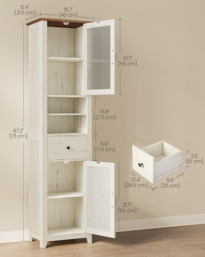 VASAGLE Tall Bathroom Cabinet, Narrow Space Saver, 15.7 x 12.4 x 67.3 inch