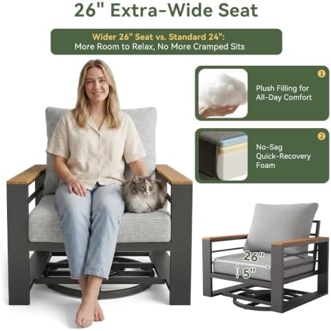 Aoxun Aluminum Patio Furniture Set with Swivel Chairs & Firepit Table