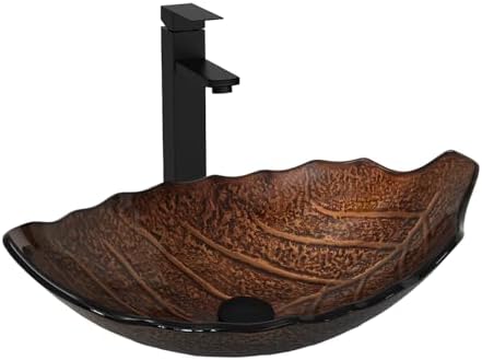 32" White Bathroom Vanity with Marble Texture Top and 4 Drawers, Modern Standing Pedestal Cabinet with Brown Leaf Glass Vessel Sink