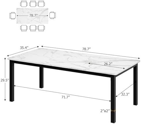GarveeHome 78in Industrial Dining Table for 6-8 People, Long Kitchen Table