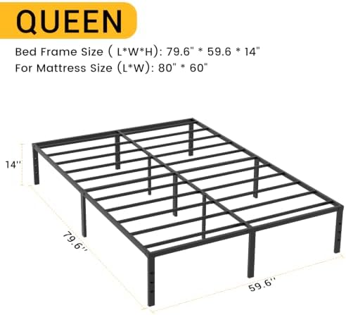 Queen Bed Frame 11 Legs Support Metal Platform with Storage Space