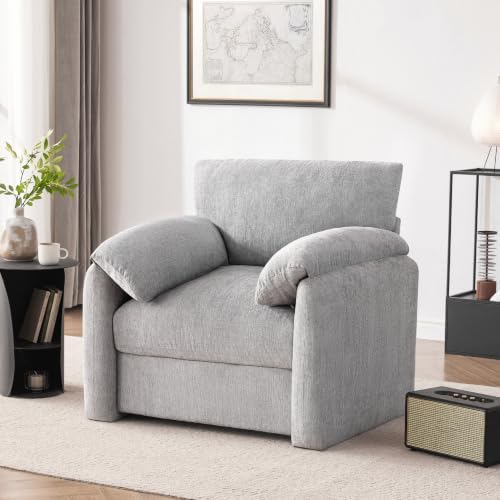 Howjoe Accent Chair for Living Room, Oversized Reading Armchair, LightGray