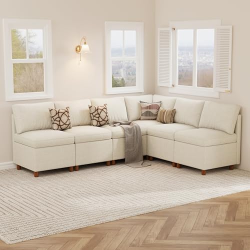 SITJOY Breakfast Nook Bench with Storage, Beige, 6 Seat (1 Corner)