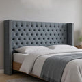 Madison Park Queen Wingback Upholstered Tufted Headboard, Featuring High-Density Sponge Padding, Adjustable Height Headboard, Easy Assembly, Dark Grey Woven