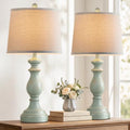 PARTPHONER Traditional Table Lamp Set of 2, Rustic Farmhouse Table Lamps for Living Room Bedroom, 27" Bedside Desk Lamps Vintage Nightstand Lamps with Linen Shades, Light Green