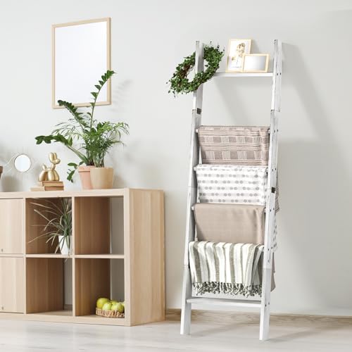 Blanket Ladders for the Living Room, Blanket Holder 6-Tier White