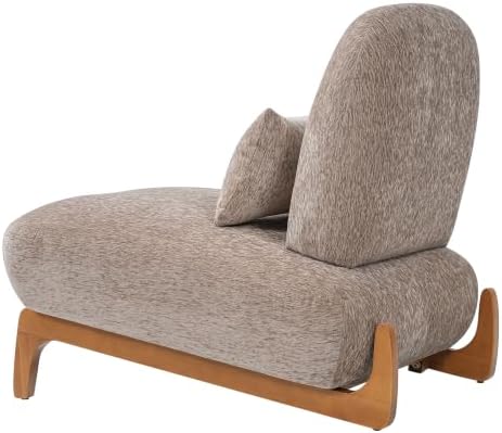 Merax Linen Accent Chair with Curved Wood Base and Lumbar Pillow, Espresso