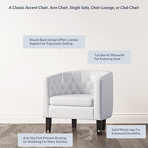 BELLEZE White Accent Chairs for Living Room, Set of 2 Elegant Arm Chairs, Upholstered Tufted Barrel Chairs Club Chairs for Bedroom with Sturdy Legs and Faux Leather - Berlinda (White)