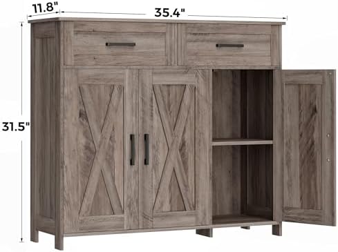 Homhedy Coffee Bar Storage Cabinet with Drawers, Kitchen Buffet Cabinet