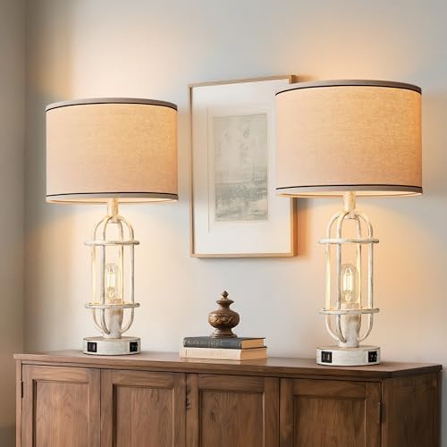 Reaketon 22.3” Vintage Table Lamps for Living Room Set of 2, Antique White