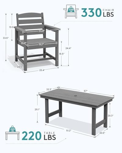 SERWALL Outdoor Dining Set, Patio Dining Set with Bench, Gray