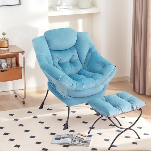 Tiita Lazy Chair with Ottoman, Comfy Reading Accent Chair, Light Blue