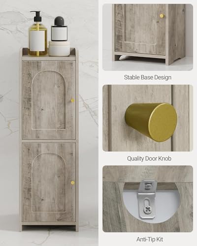 Hzuaneri Bathroom Storage Cabinet, Small Corner Floor Cabinet with 2 Doors | Narrow Toilet Paper Cabinets with Adjustable Shelf, Bathroom Organizer for Small Spaces, 7.9" D x 9.8" W x 29.5" H Greige