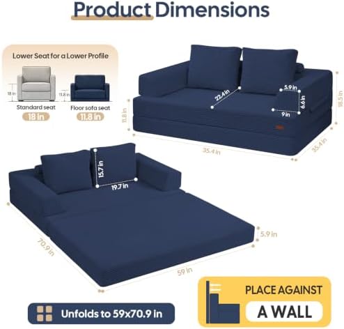 COMAX Convertible Futon Sofa Bed, 59" Folding Boneless Loveseat Small Couch