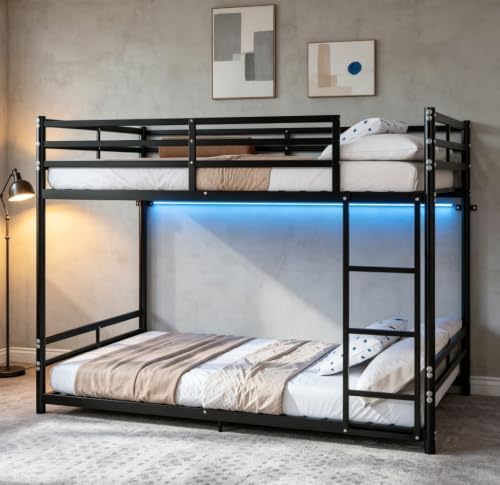Bellemave Twin Over Twin Bunk Beds, Metal Floor Bunk Bed Frame with Ladder and Full-Length Guardrail for Kids, Adults, Black